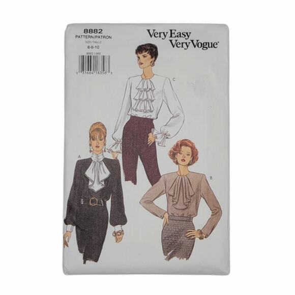 Vogue Other - Very Easy Very Vogue Sewing Pattern 8882 Misses Blouse Size 6 8 10 UNCUT Vintage